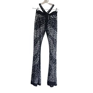 Club Exx Large Black Mesh Rhinestone Flare Party Flare Sheer Rave Pants